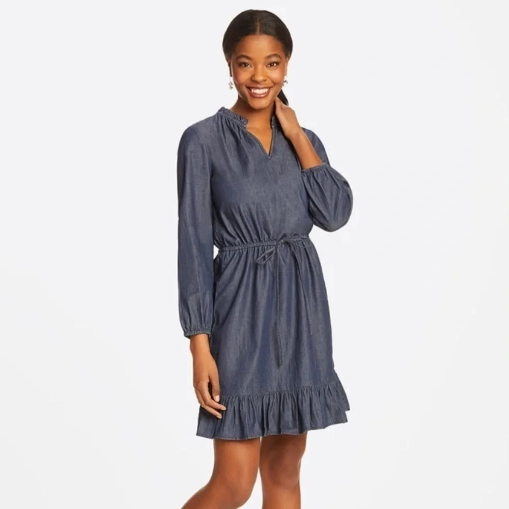 NWT Draper James Chambray Popover Dress Dark Wash Size S Style DRD0582